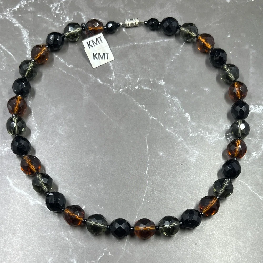 Vintage KMT Faceted Crystal Bead Jet Black Necklace - Picture 1 of 6